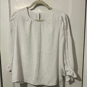 Vince Camuto Off-White Blouse with Crochet Sleeves